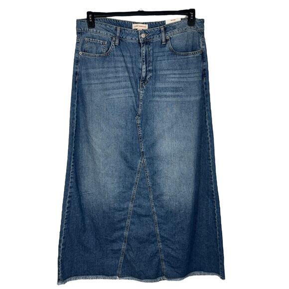 Lucky Brand Dresses & Skirts - Lucky Brand SZ 16/33 Rigid Denim Maxi Jean Skirt Modest Zip-Fly Frayed Hems Blue